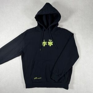 Li-Ning Mens Black Hoodie Lime Green Logo Overall Champion Size Medium